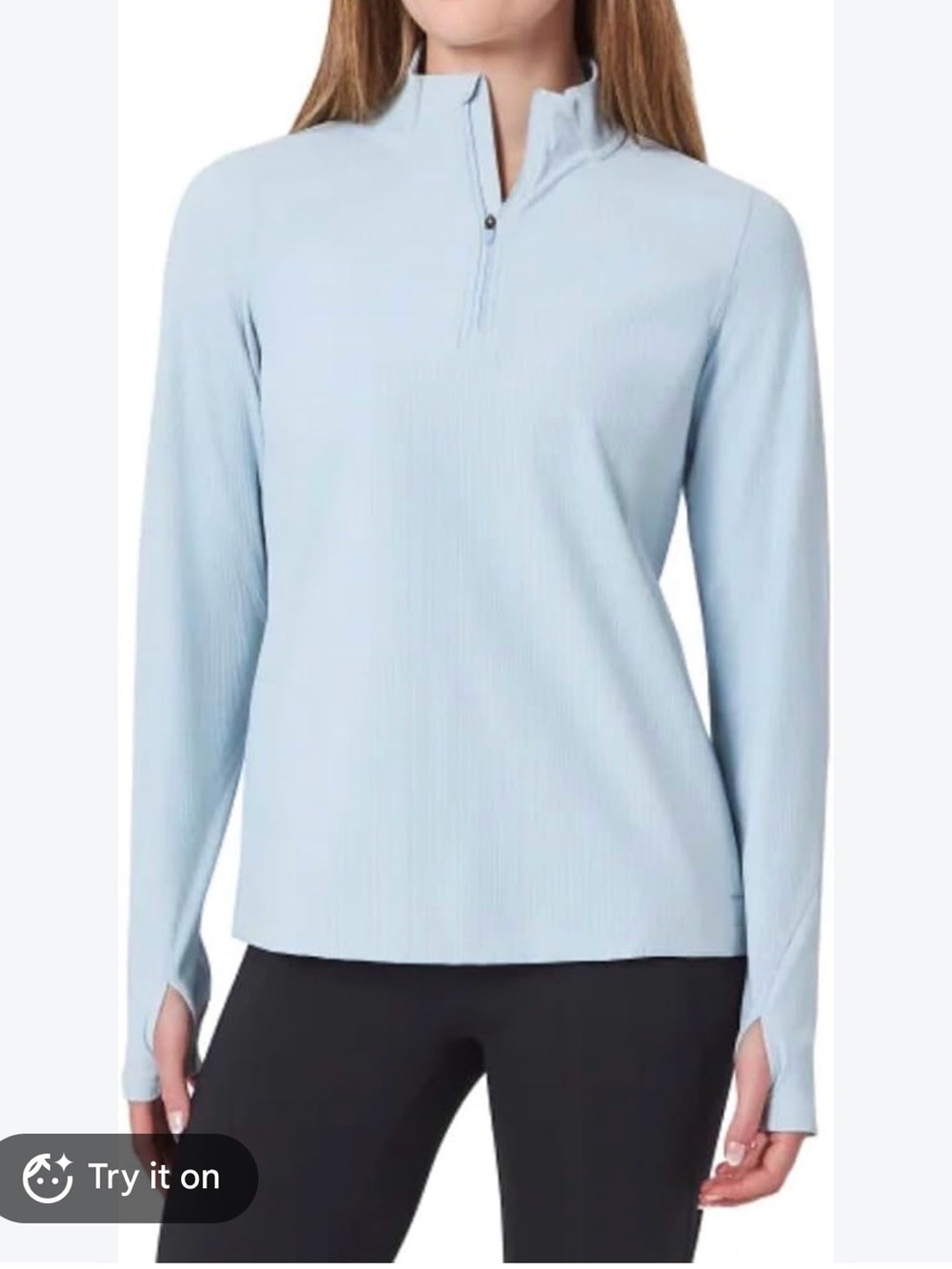 Light Blue Women's Quarter-Zip Long Sleeve Top